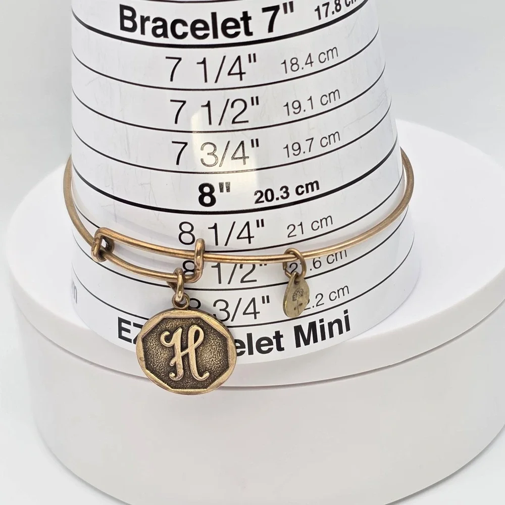ALEX & ANI 'Initial H' Expandable Bangle Bracelet in Rafaelian Gold Made In‎ USA